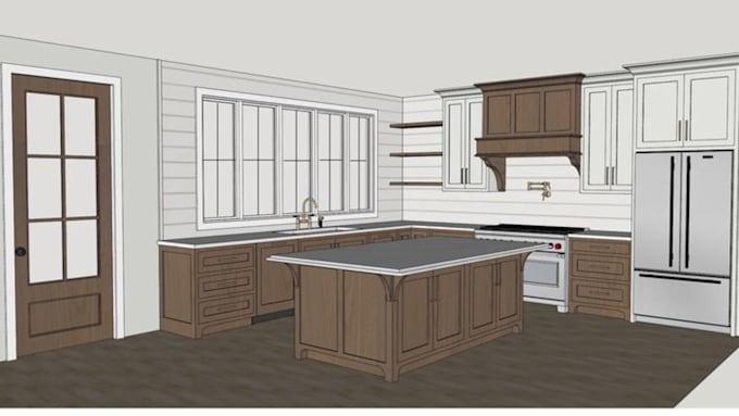 design kitchen layout 3d product render 2d technical cabinet drawings solidworks