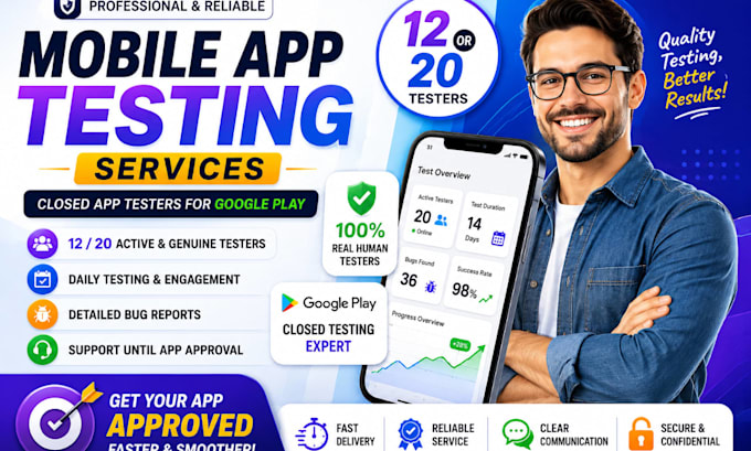 provide 12 testers google play closed testing 12 app testers