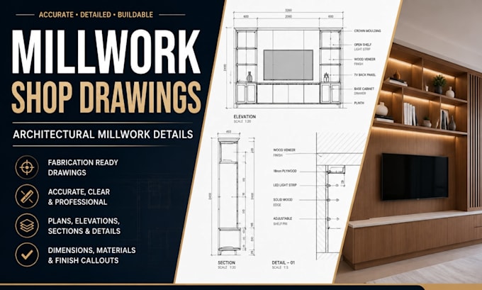 create millwork shop drawings and architectural millwork details