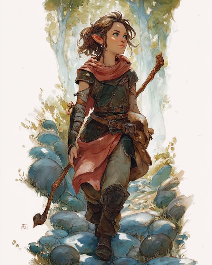 create a fantasy watercolor character illustration