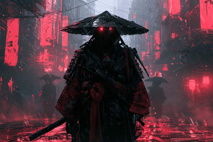 cyberpunk samurai street warrior art desing