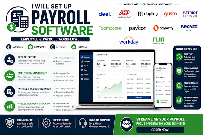 setup payroll software deel adp workforce rippling gusto patriot bamboohr paycor