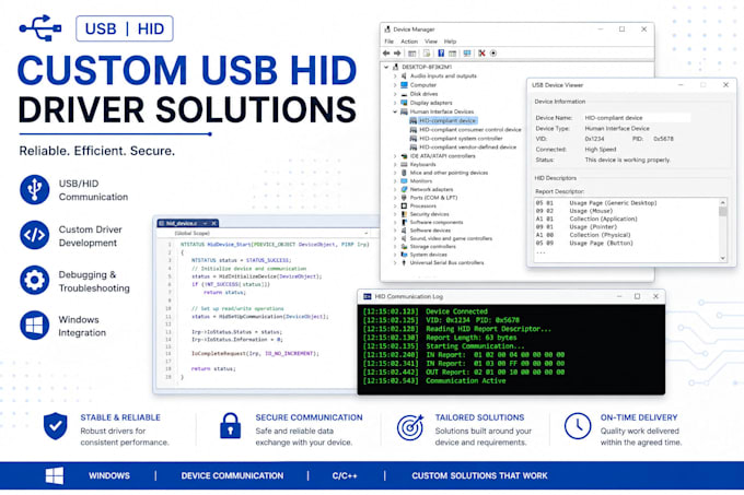 develop custom windows usb hid drivers for your device