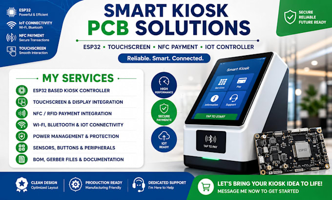 do smart kiosk pcb design, esp32, touchscreen, nfc payment and iot controller