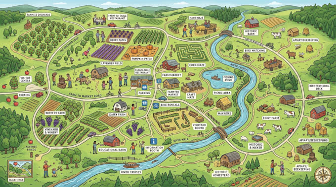 create farm, agritourism map, ranch, property and vector maps