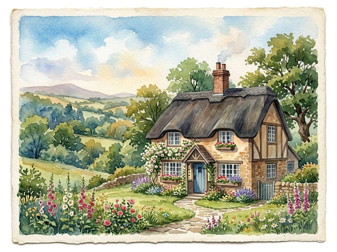 draw house illustration watercolor style