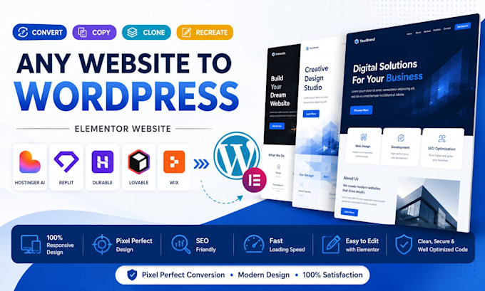 copy clone convert hostinger ai, durable, replit, lovable or wix to wordpress