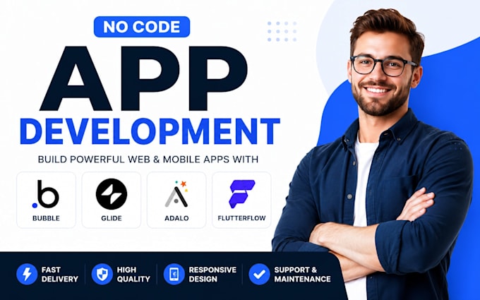 build no code saas or mobile app with bubble, glide, adalo and flutterflow