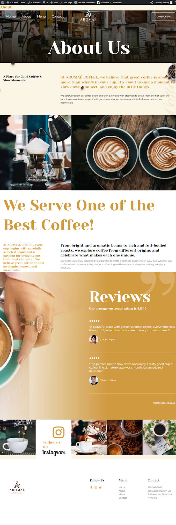 create modern website about coffee shop