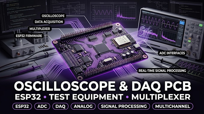 design oscilloscope pcb, data acquisition, test equipment, multiplexer pcb esp32
