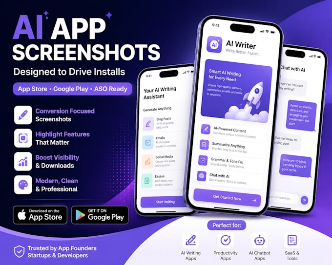 design ai app screenshots for app store and google play