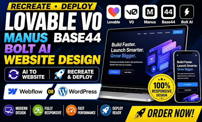 deploy lovable v0 manus base44 bolt ai website design webflow wordpress shopify