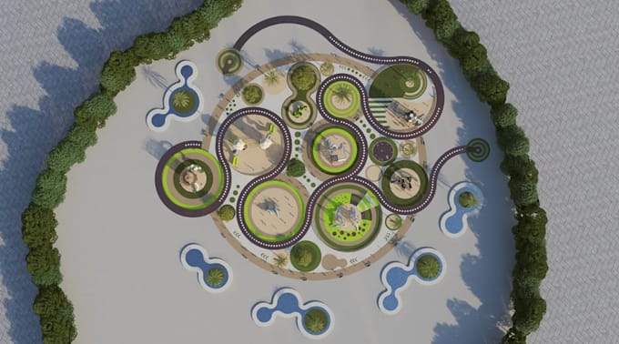 render 3d playground masterplan,3d kids park design,campground resort cgi visual