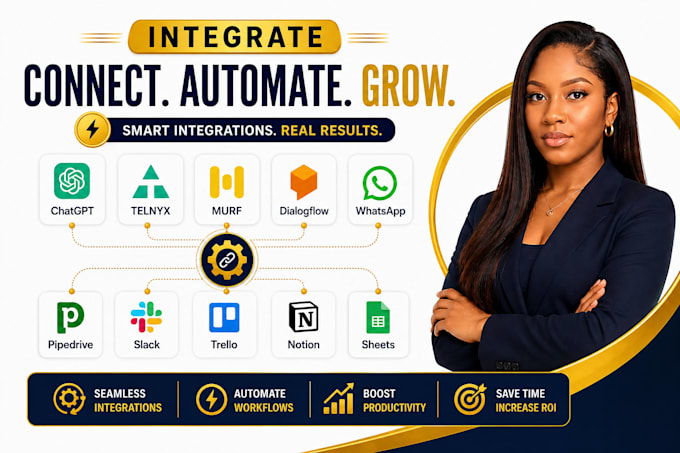 integrate chatgpt telnyx murf dialogflow whatsapp pipedrive slack make trello
