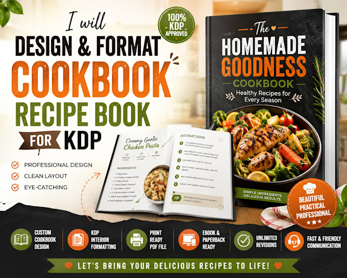 design a cookbook recipe book and format for KDP