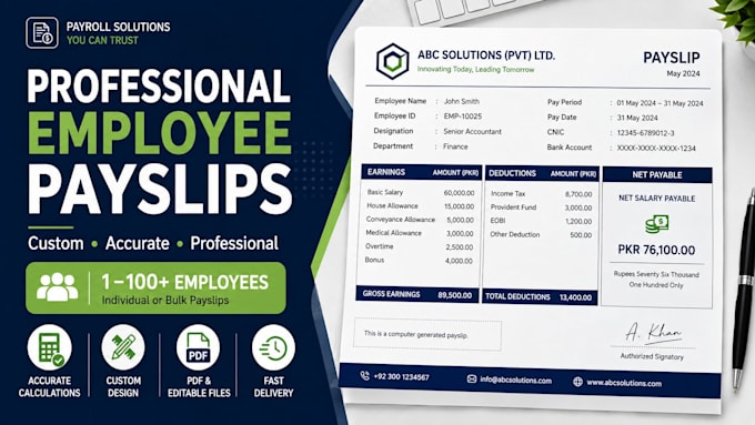 create professional employee payslips and salary slips