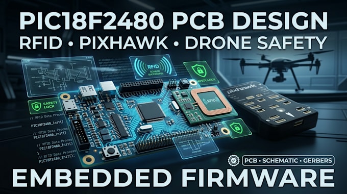 design pic18f2480 pcb, rfid, pixhawk, drone safety and embedded firmware