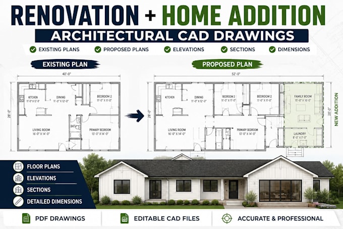 create renovation and home addition architectural cad drawings