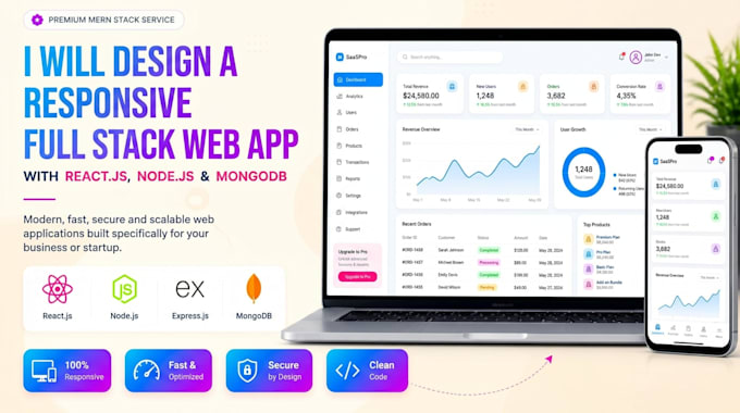 design a responsive full stack mern web app with react and nodejs