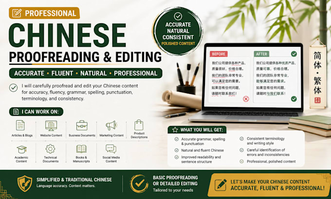 proofread and edit chinese content for accuracy, fluency and consistency