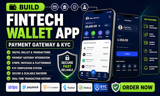 build fintech wallet app payment gateway stripe paystack flutterwave nodejs kyc