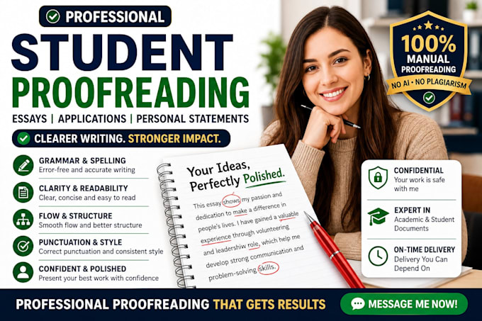 professionally proofread student essays, applications and personal statements
