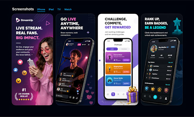 design modern app screenshots for app store and google play store apps