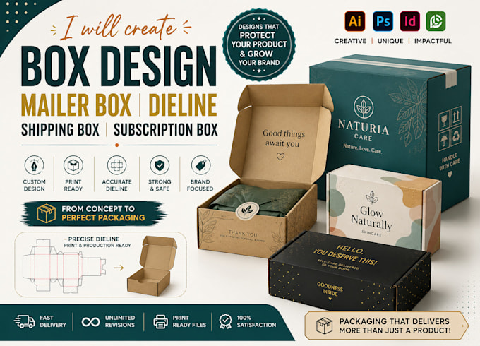create box design, mailer box, dieline, shipping box and subscription box