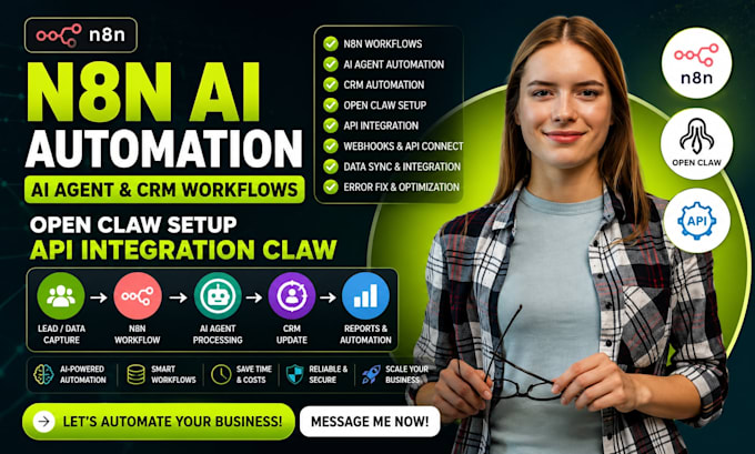 n8n ai automation ai agent crm workflows, open claw setup api integration claw