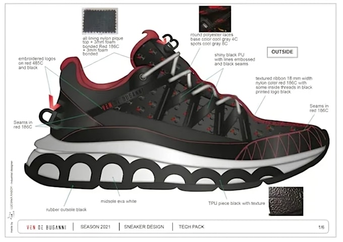 design a professional shoe tech pack for manufacturing