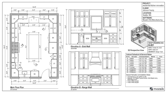 design custom kitchen and cabinet projects in mozaik and create cnc programs