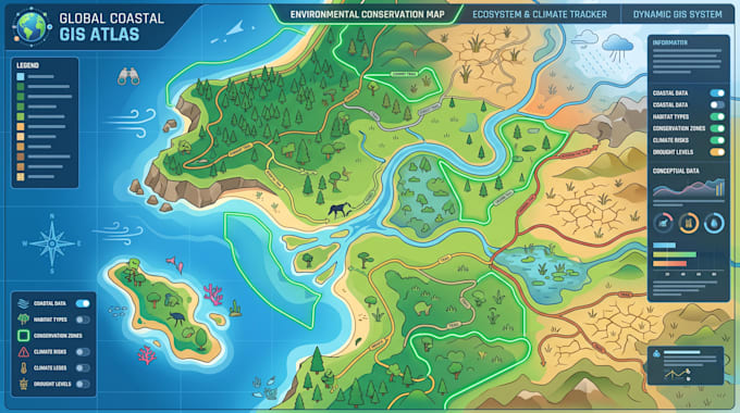 design gis coastal map, habitat map, conservation map, drought map, climate map