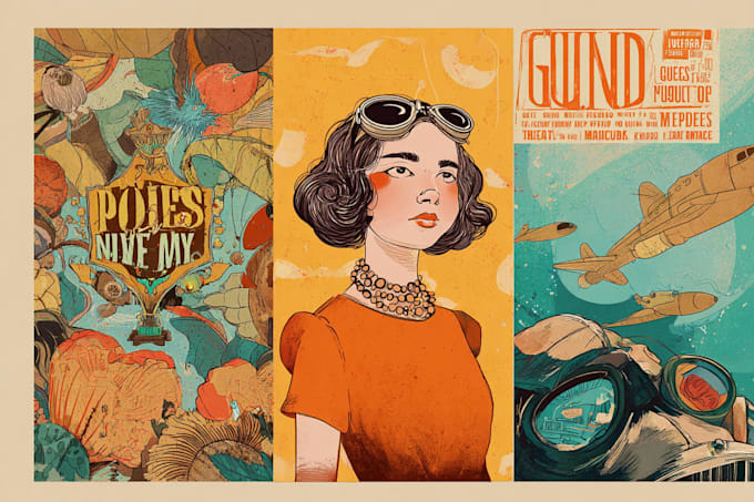 create a vintage wedding illustration poster design