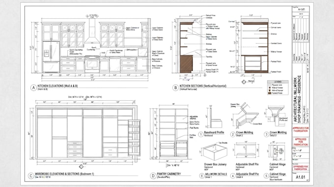 create kitchen cabinets, wardrobe, pantry and millwork shop drawings