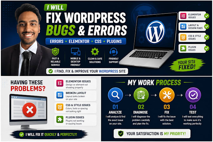 fix wordpress bugs, errors, and elementor issues