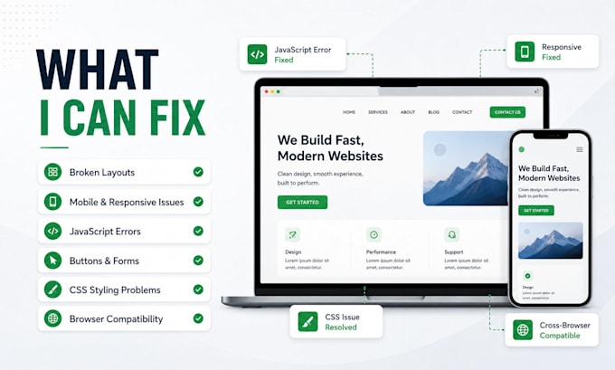 fix website bugs html css and javascript issues
