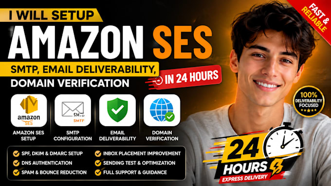 setup amazon ses, SMTP, email deliverability, domain verification in 24 hours