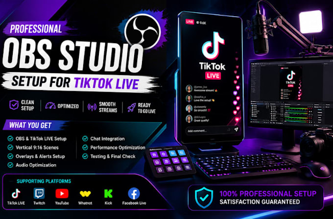 setup obs studio for tiktok live with vertical streaming, overlays and alerts