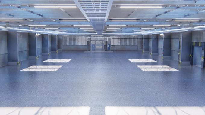 visualize 3d warehouse interior, spatial layouts, cad layout, industrial render