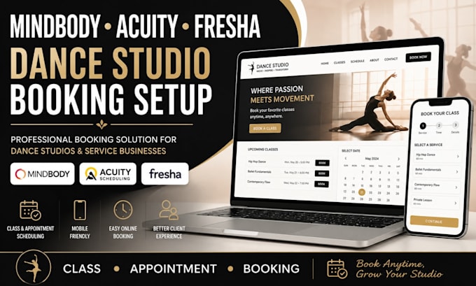create a mindbody acuity fresha dance studio booking website