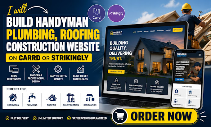 build handyman plumbing carrd strikingly website roofing construction website