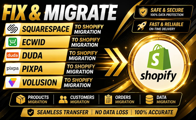 design fix migrate squarespace ecwid duda pixpa volusion to shopify migration
