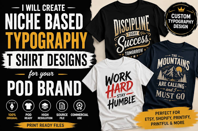 create niche based typography tshirt designs for pod brands