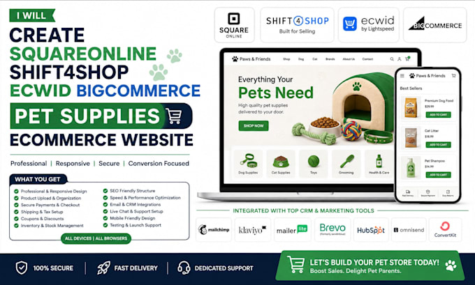 create squareonline shift4shop ecwid bigcommerce pet supplies ecommerce website