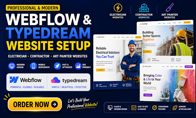 set up webflow typedream website electrician contractor art painter websites