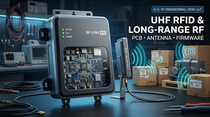 design uhf rfid reader, antenna, long range rf pcb and embedded firmware
