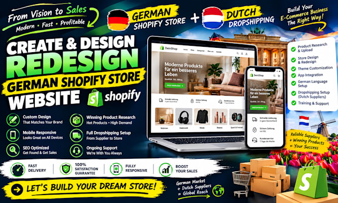 create design redesign german shopify store website  dutch dropshipping