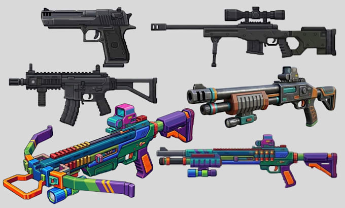 design custom minecaft weapon models, fps guns, in blockbench for server and mod