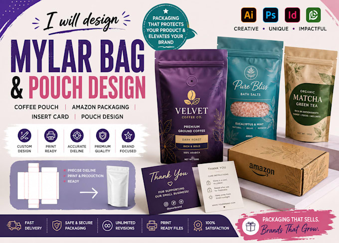 mylar bag, weed packaging, coffee, amazon packaging, insert card, pouch design