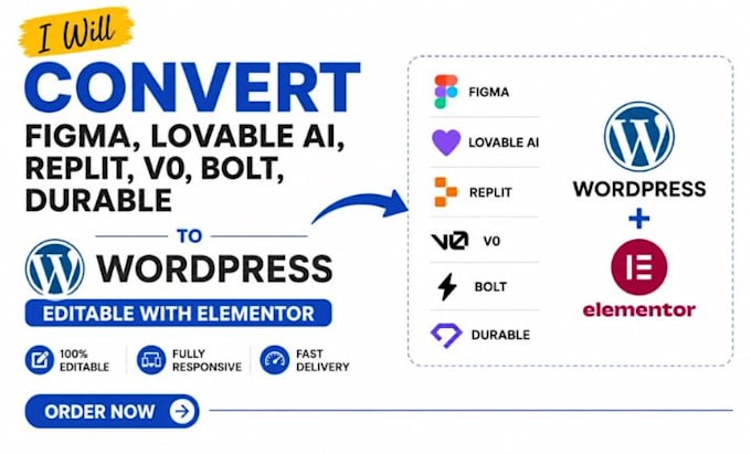 convert figma lovable ai replit v0 bolt durable to wordpress with elementor